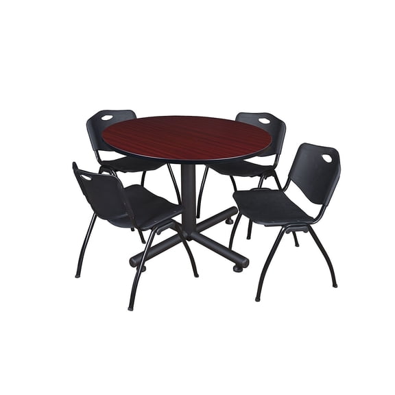 Regency 48-inch Round Laminate Lunch Room Table With 4 M Stacker Chairs Black (TKB48RNDMH47BK)