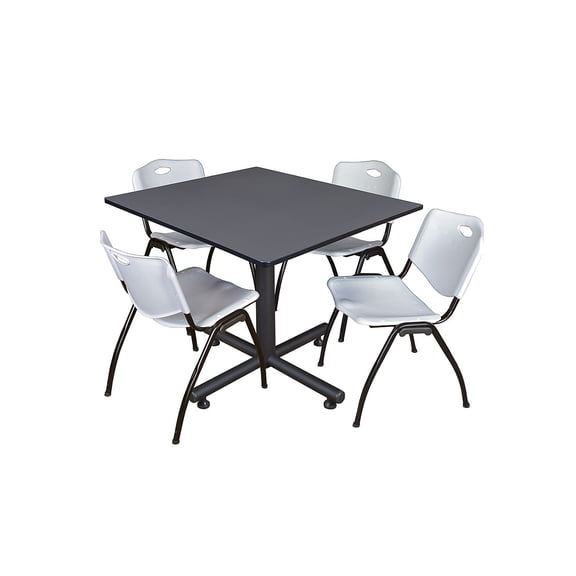 Regency Kobe Breakroom Table 48"W Gray & 4 'M' Stack Chairs Gray (TKB4848GY47GY)