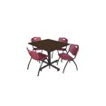 thumbnail image 1 of Regency Kobe 48" Square Breakroom Table- Neo Walnut & 4 'M' Stack Chairs- Burgundy, 1 of 10