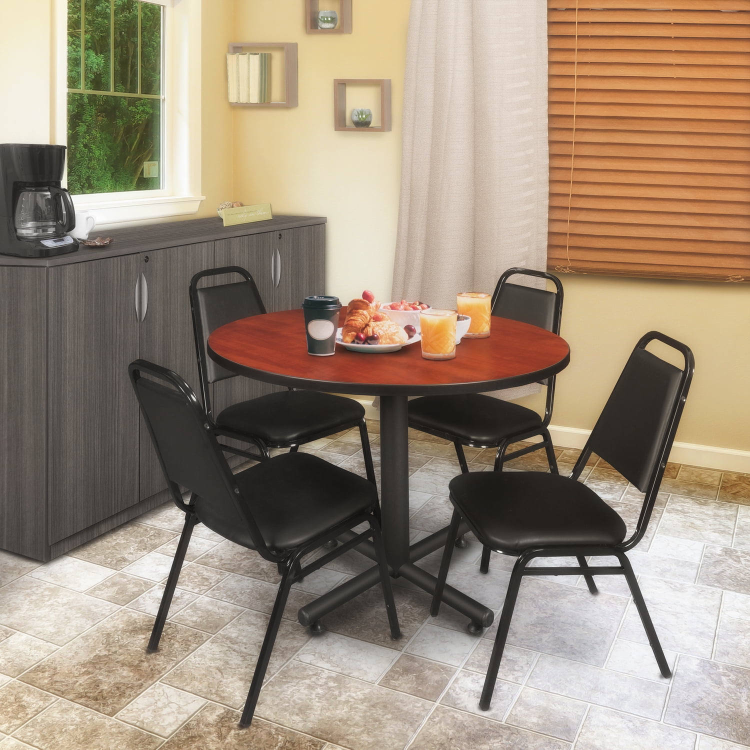 Contemporary 50" Cherry and Maple Round Dining Table