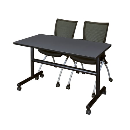 Regency Kobe 48 x 24 in. Flip-Top Training Nesting Table- Grey, 2 Apprentice Nesting Chairs