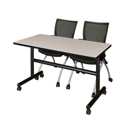 Regency Kobe 48" Flip Top Mobile Training Table- Maple & 2 Apprentice Chairs- Black