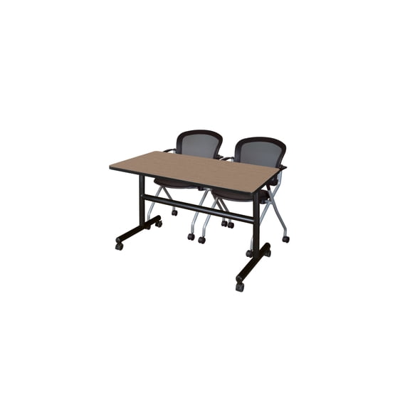 Regency Kobe 48 x 24 in. Flip-Top Training Nesting Table- Noble Oak, 2 Cadence Nesting Chairs
