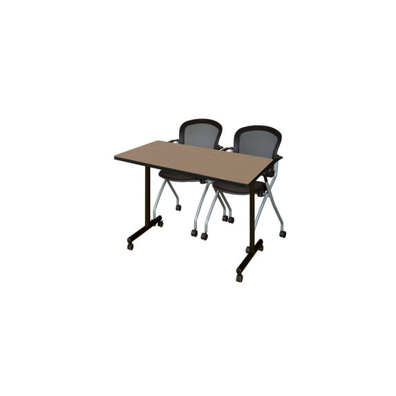 Regency Kobe 48 x 24 in. Mobile T-Base Training Table- Noble Oak, 2 Cadence Nesting Chairs