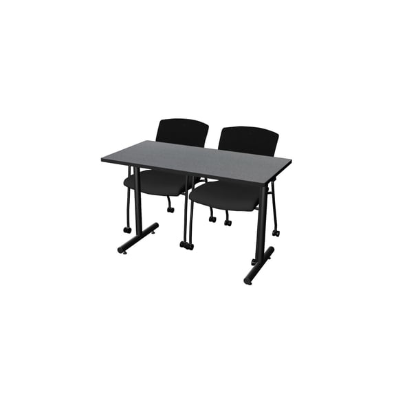 Regency Kobe 48 x 24 in. T-Base Training Seminar Table- Grey, 2 Knight Mesh Chairs