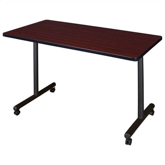 Regency Mobile Rectangular Training Table with Kobe Base in Mahogany