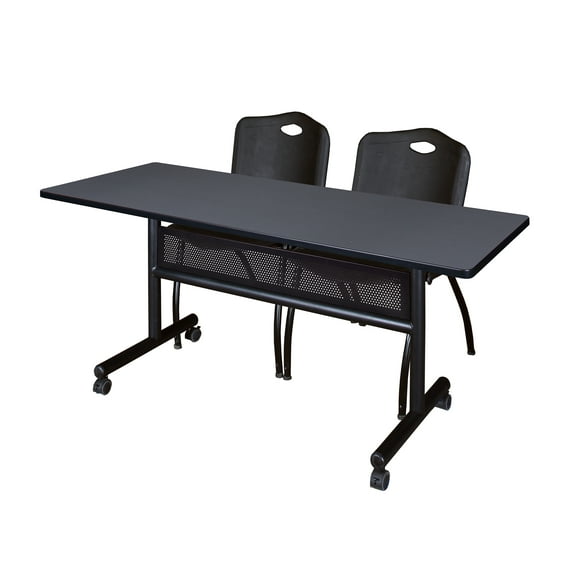 Regency Kobe 60 x 24 in. Flip-Top Privacy Nesting Table- Grey, 2 M Stack Chairs- Black