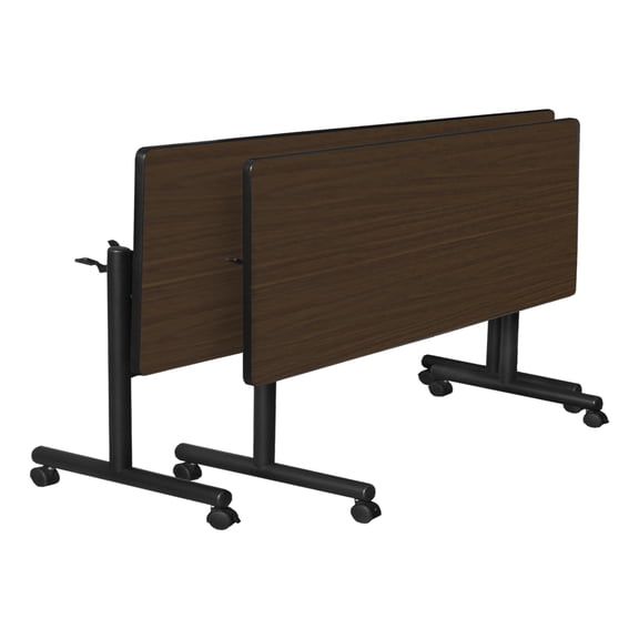 Regency Kobe 60 x 24 in. Flip-Top Training Nesting Table w/ Modesty Panel- Neo Walnut & 2 Knight Mesh Chairs