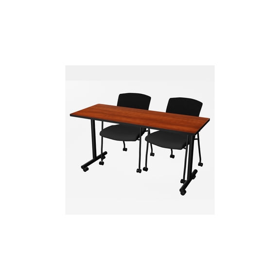 Regency Kobe 60 x 24 in. Mobile T-Base Training Seminar Table- Cherry, 2 Knight Mesh Chairs