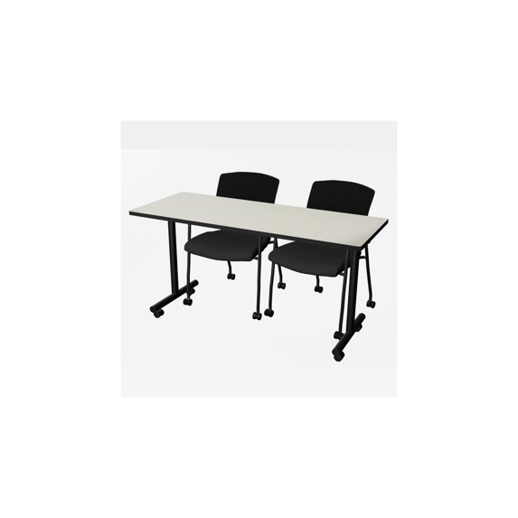 Regency Kobe 60 x 24 in. Mobile T-Base Training Seminar Table- Maple, 2 Knight Mesh Chairs
