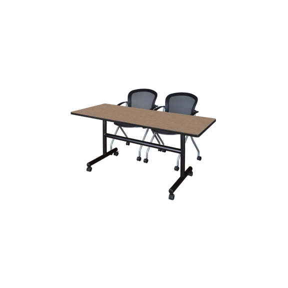 Regency Kobe 60 x 30 in. Flip-Top Training Nesting Table- Noble Oak, 2 Cadence Nesting Chairs