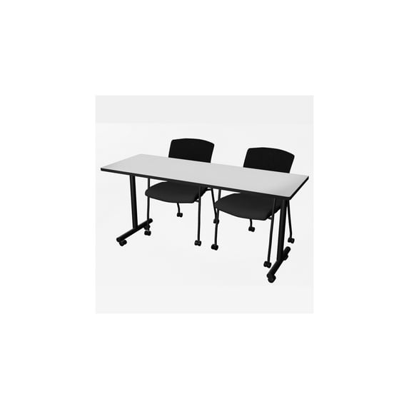 Regency Kobe 66 x 24 in. Mobile T-Base Training Seminar Table- White, 2 Knight Mesh Chairs