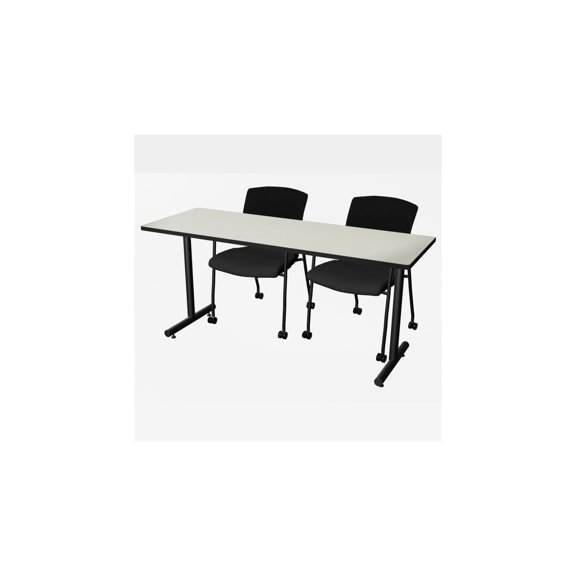 Regency Kobe 66 x 24 in. T-Base Training Seminar Table- Maple, 2 Knight Mesh Chairs