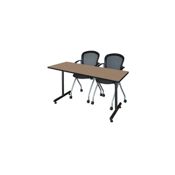Regency Kobe 66 x 24 in. T-Base Training Seminar Table- Noble Oak, 2 Cadence Nesting Chairs