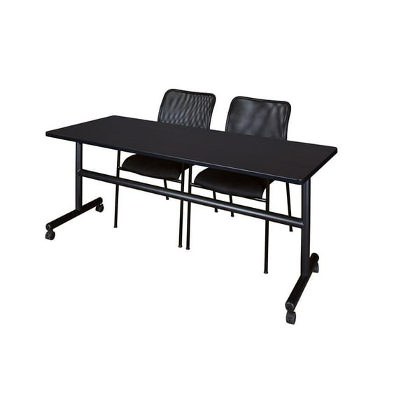 Regency Kobe 72" Flip Top Mobile Training Table- Mocha & 2 Stack Chairs