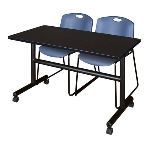 Regency Kobe 72" Flip Top Mobile Training Table- Mocha Walnut & 2 Zeng Stack Chairs- Grey