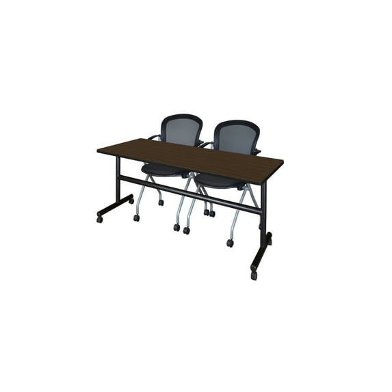 Regency Kobe 72 x 24 in. Flip-Top Training Nesting Table- Neo Walnut, 2 Cadence Nesting Chairs