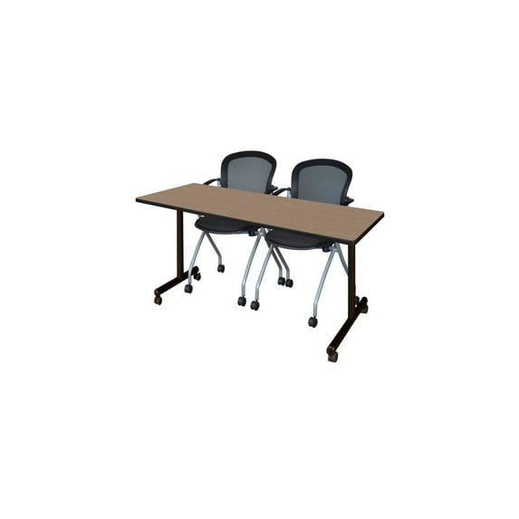 Regency Kobe 72 x 24 in. Mobile T-Base Training Table- Noble Oak, 2 Cadence Nesting Chairs