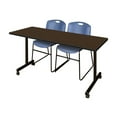 thumbnail image 1 of Regency Kobe 72 x 24 in. T-Base Training Seminar Table- Neo Walnut, 2 Zeng Stack Chairs- Blue, 1 of 10