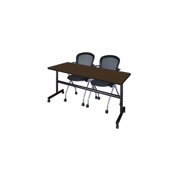 Regency Kobe 72 x 30 in. Flip-Top Training Nesting Table- Neo Walnut, 2 Cadence Nesting Chairs