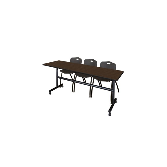 Regency Kobe 84 x 24 in. Flip-Top Training Nesting Table- Neo Walnut, 2 M Stack Chairs- Black
