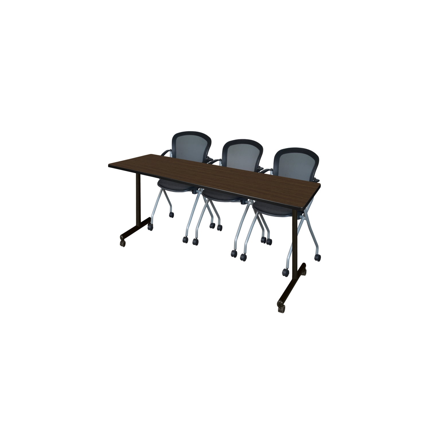 Regency Kobe 84 x 24 in. Mobile T-Base Training Table- Neo Walnut, 2 ...