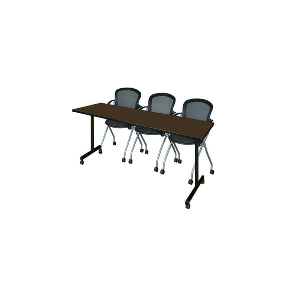 Regency Kobe 84 x 24 in. Mobile T-Base Training Table- Neo Walnut, 2 Cadence Nesting Chairs