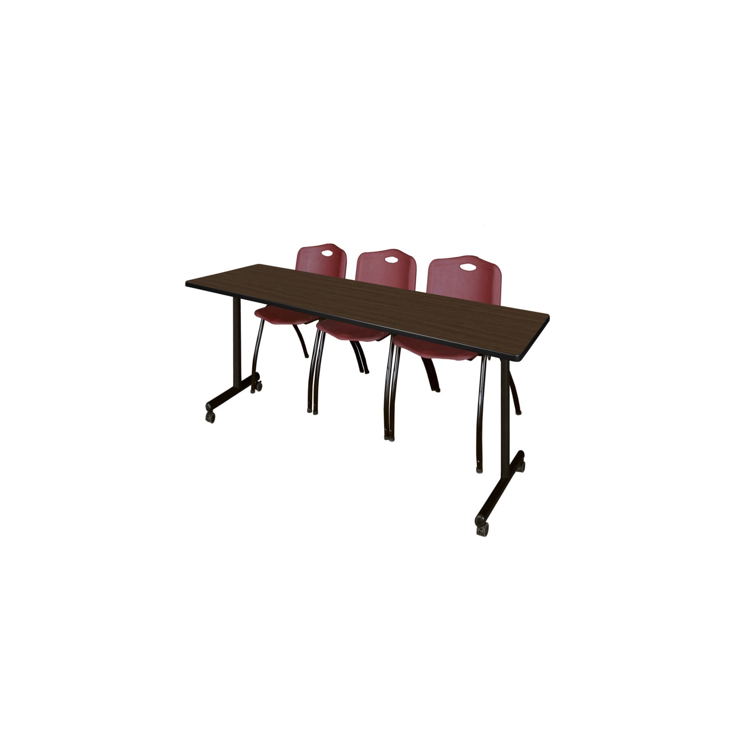 Regency Kobe 84 x 24 in. Mobile T-Base Training Table- Neo Walnut, 2 M ...