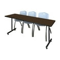 thumbnail image 1 of Regency Kobe 84 x 24 in. T-Base Training Seminar Table- Neo Walnut, 2 M Stack Chairs- Grey, 1 of 10