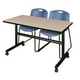 thumbnail image 1 of Regency Kobe 60" Flip Top Mobile Training Table- Beige & 2 Zeng Stack Chairs- Blue, 1 of 2