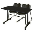 thumbnail image 1 of Regency Kobe 66 x 24 in. Mobile T-Base Training Table- Mocha Walnut, 2 Zeng Stack Chairs- Blue, 1 of 7