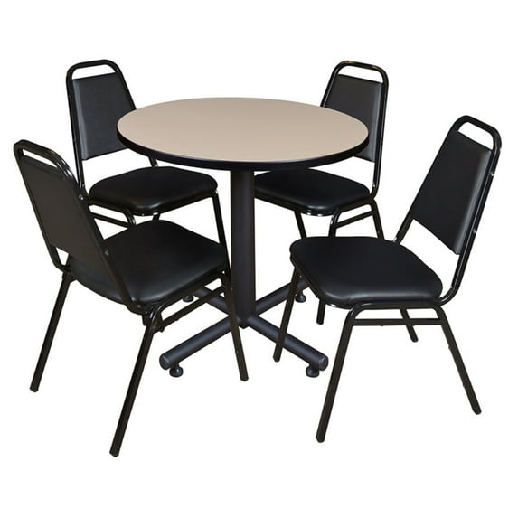 Regency Kobe Round Breakroom Table with 4 Stackable Restaurant Chairs