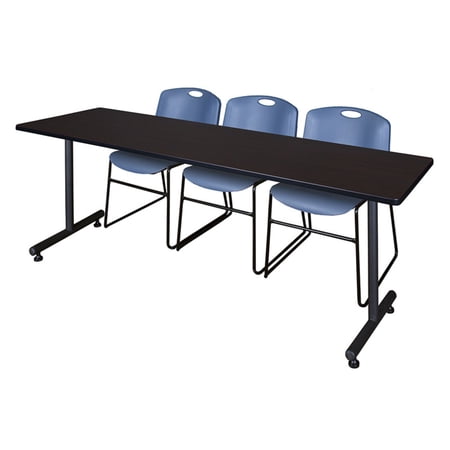 Regency 84" x 24" Kobe Training Table- Mocha Walnut & 3 Zeng Stack Chairs- Grey