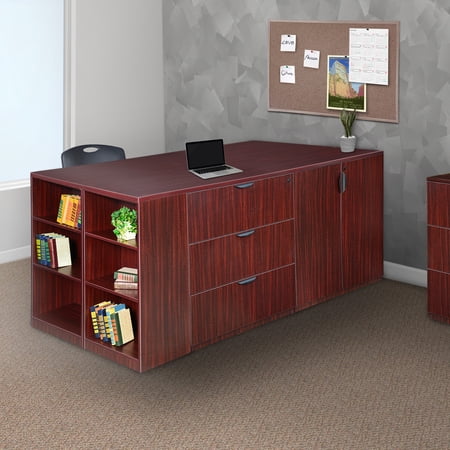 Regency Legacy Stand Up 2 Storage Cabinet/ Lateral File/ Desk Quad with Bookcase End- Mahogany
