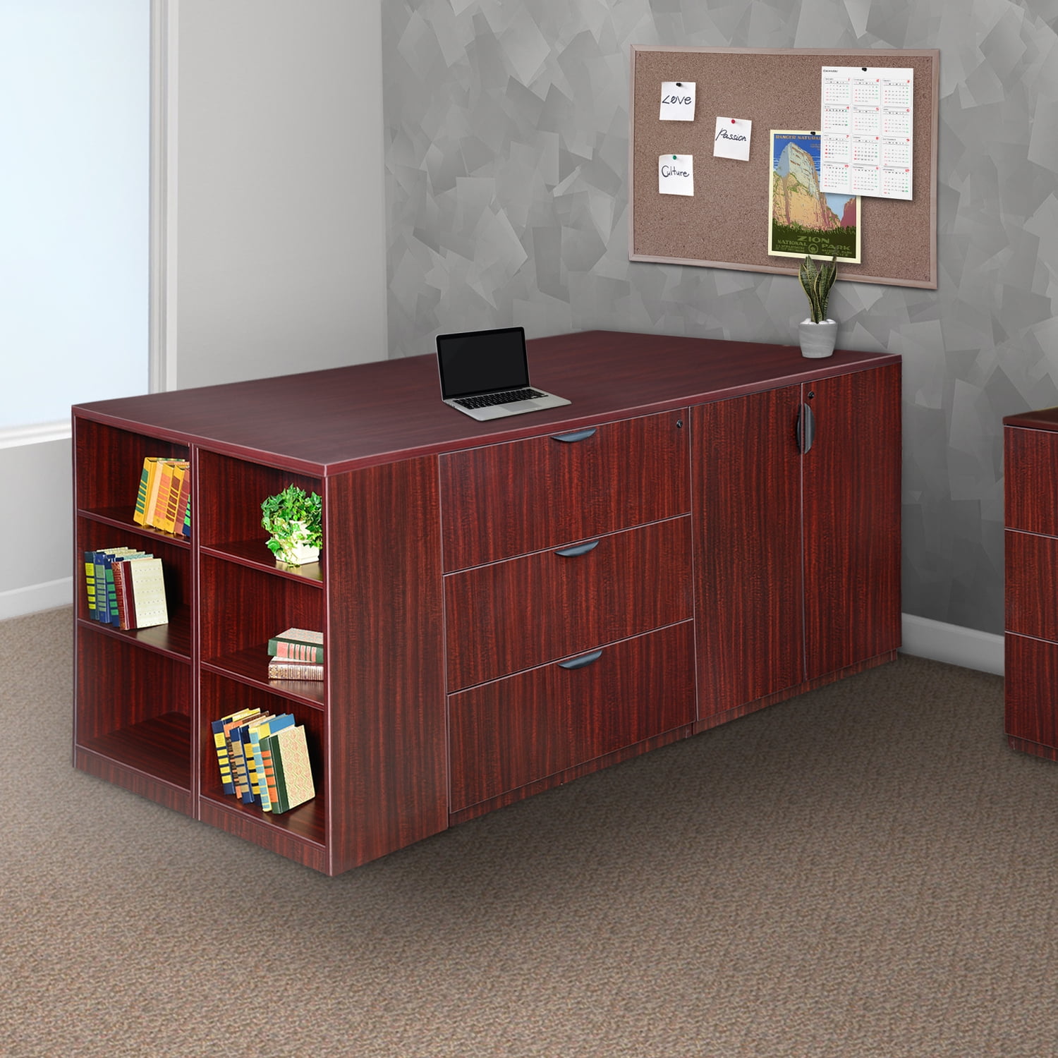 Mahogany Modular Stand Up Quad with Lateral File and Storage