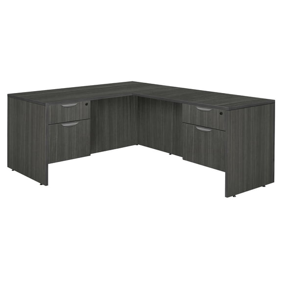 Regency Legacy 60 x 77 Inch L-Shaped Office Desk with Double Pedestal Drawer Unit, Durable Ash Grey Laminate, Scratch-Resistant Surface, and Spacious Design for Home and Professional Offices
