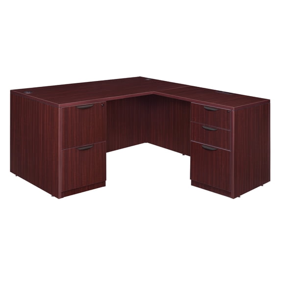 Regency Legacy 66 x 65 in. L Desk with Double Full Pedestal Drawer Unit- Mahogany