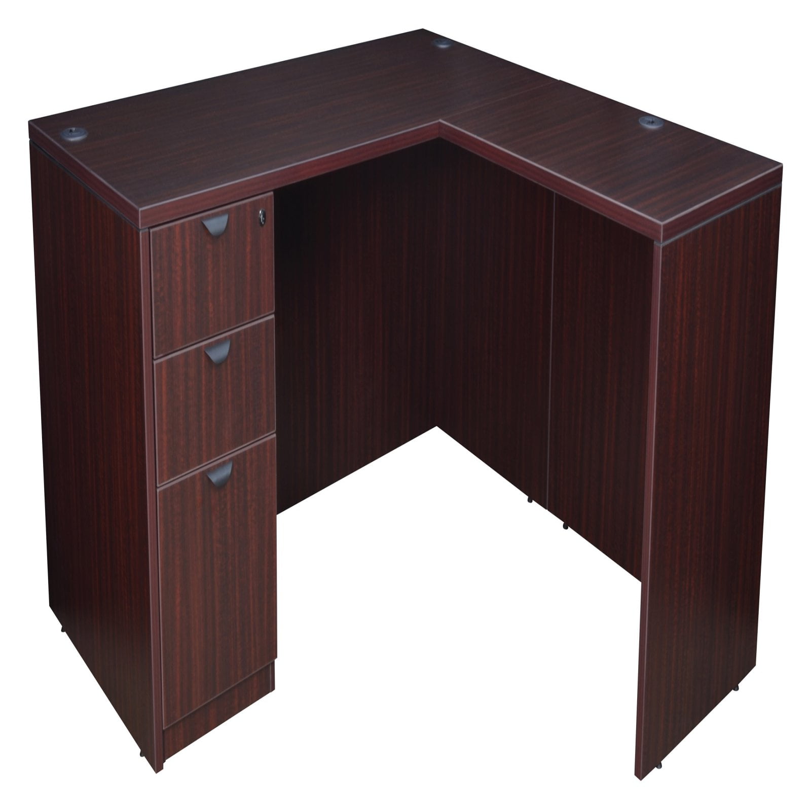 Mahogany L-Shaped Corner Computer Desk with Filing Cabinet