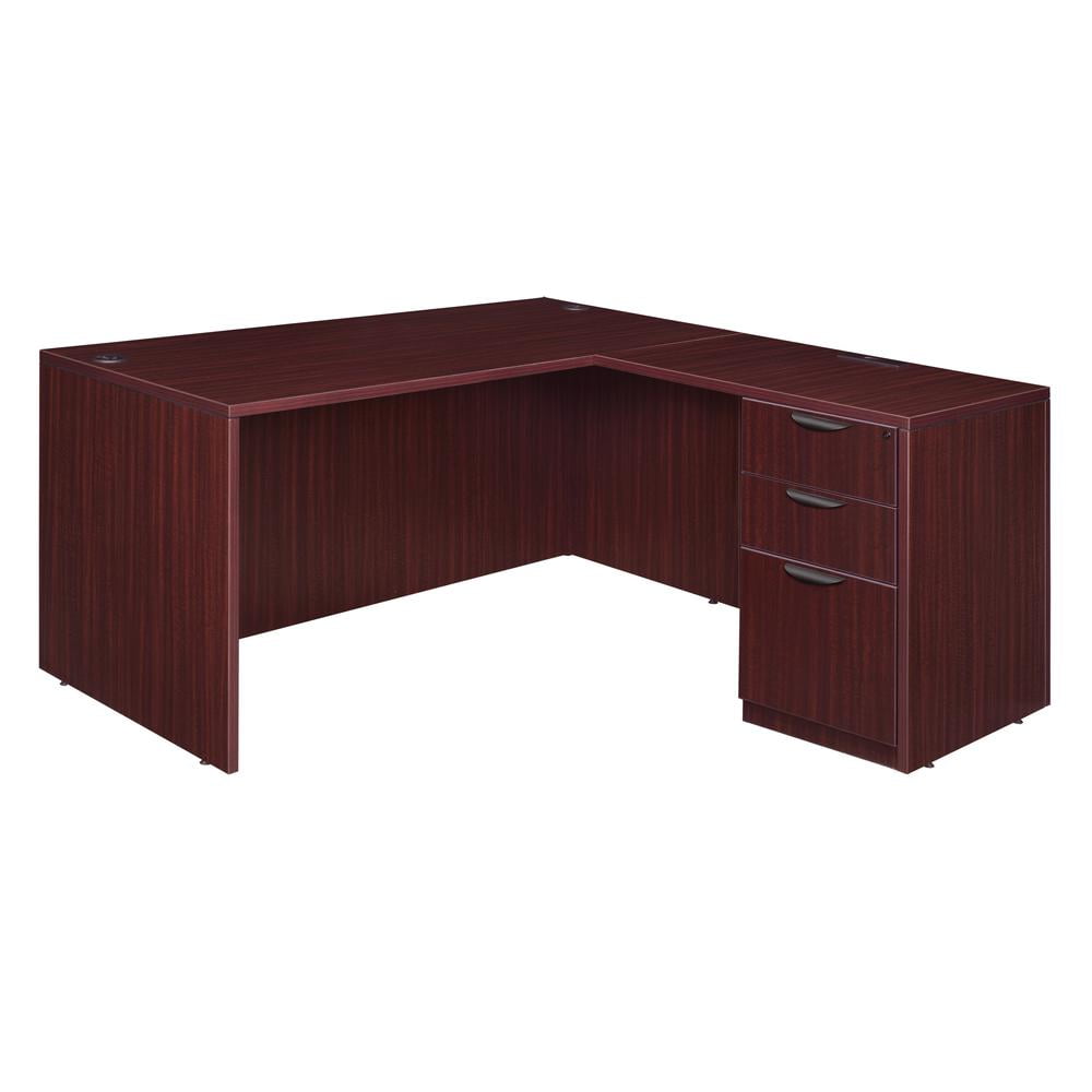 Mahogany L-Shaped Corner Computer Desk with Filing Cabinet