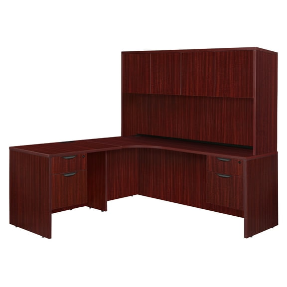 Regency Legacy 71" Double Pedestal Left Corner Credenza with 35" Return and Hutch- Mahogany