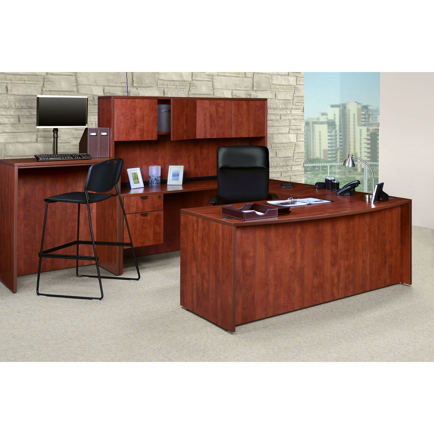 Regency Legacy 71 x 35 in. U Desk with Single Pedestal Drawer Unit- Cherry