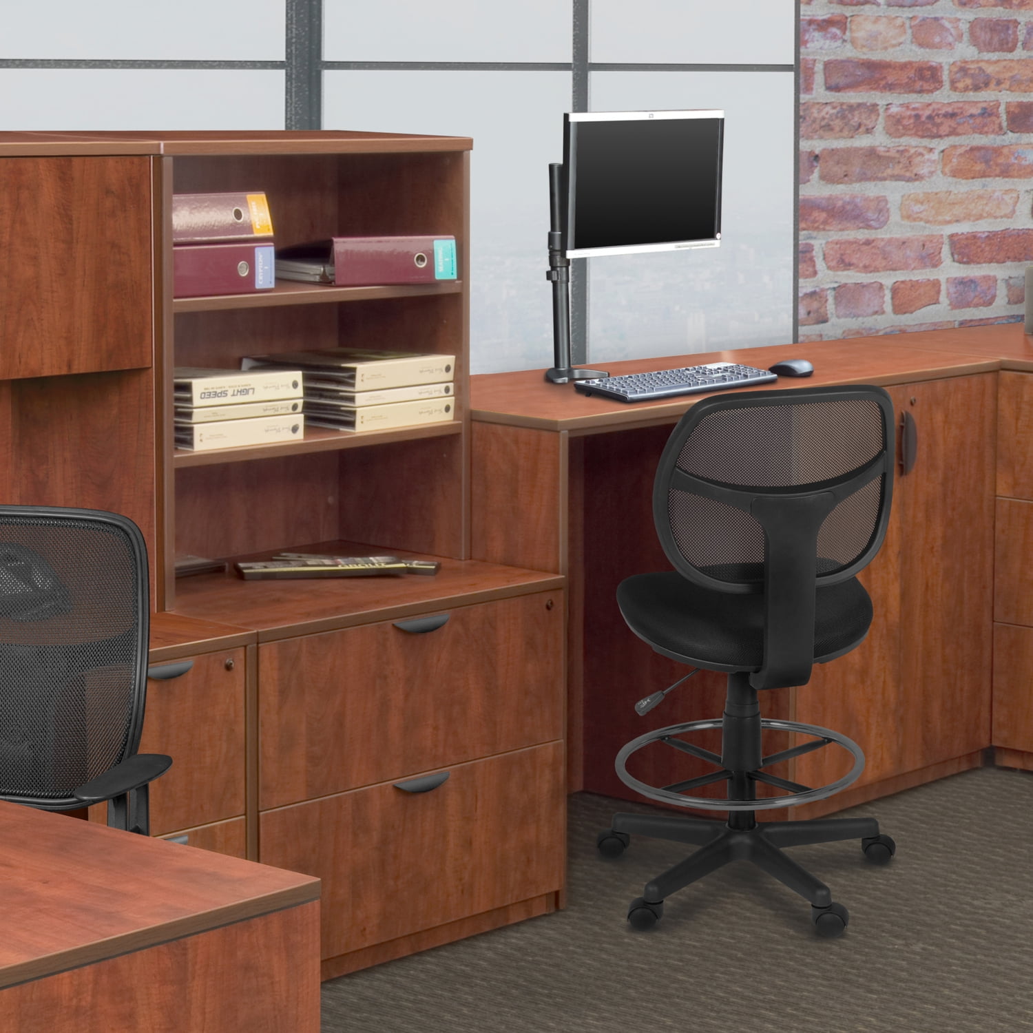 Cherry 2-Drawer Lockable Lateral File with Hutch