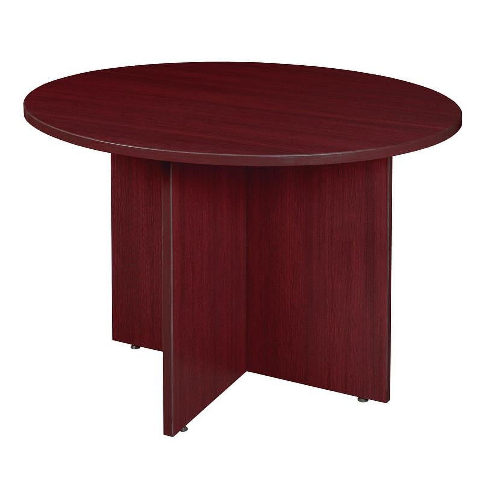Mahogany Round Laminate Conference Table with Slab Base