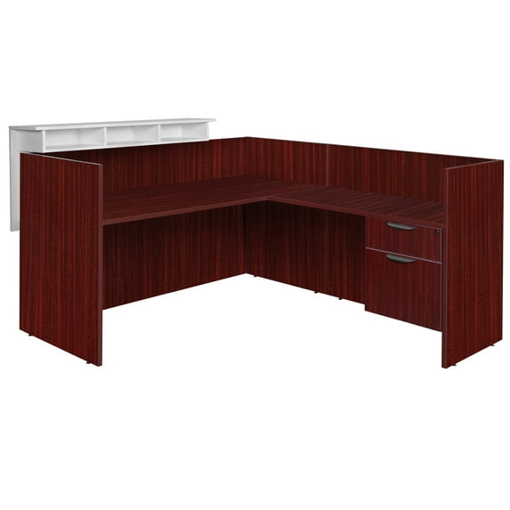 Regency Legacy Single Pedestal Reception Desk with White Transaction Top- Mahogany