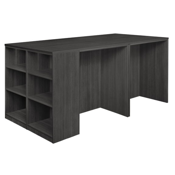 Regency Legacy Stand Up 2 Desk/ Storage Cabinet/ Lateral File Quad with Bookcase End- Ash Grey