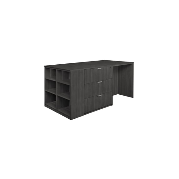 Legacy Stand Up 2 Lateral File/ 2 Desk Quad with Bookcase End- Ash Grey