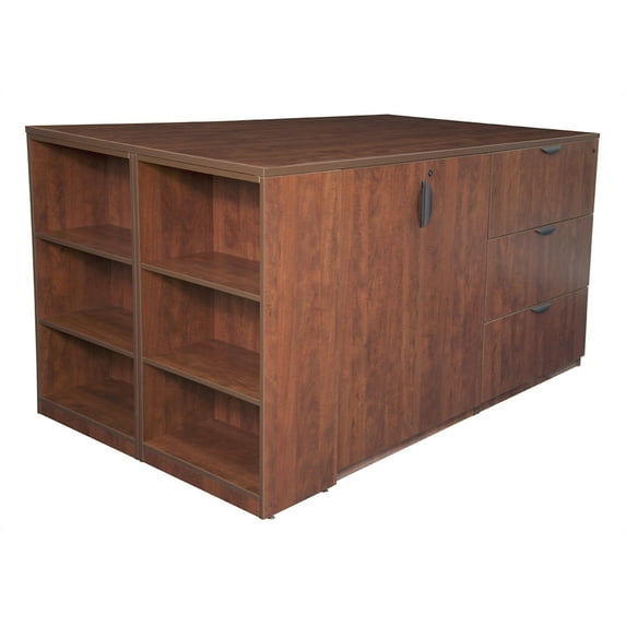 Legacy Stand Up 2 Storage Cabinet/ Lateral File/ Desk Quad w/ Bookcase - Cherry