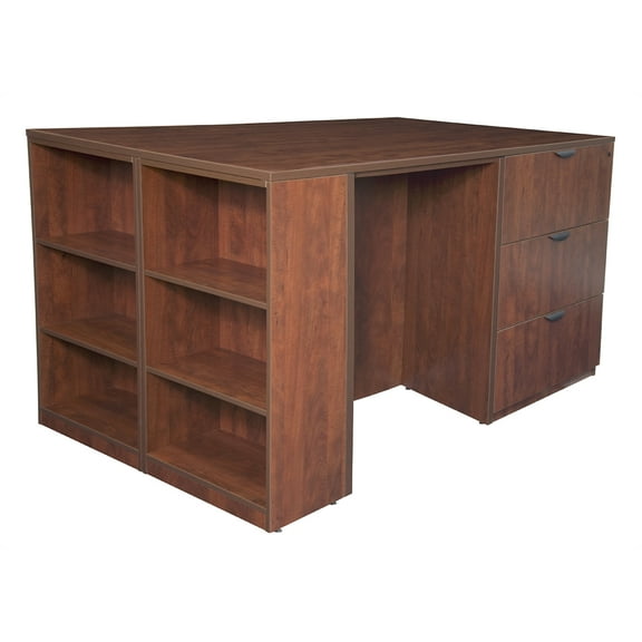 Regency Legacy Stand Up Lateral File/ 3 Desk Quad with Bookcase End- Cherry