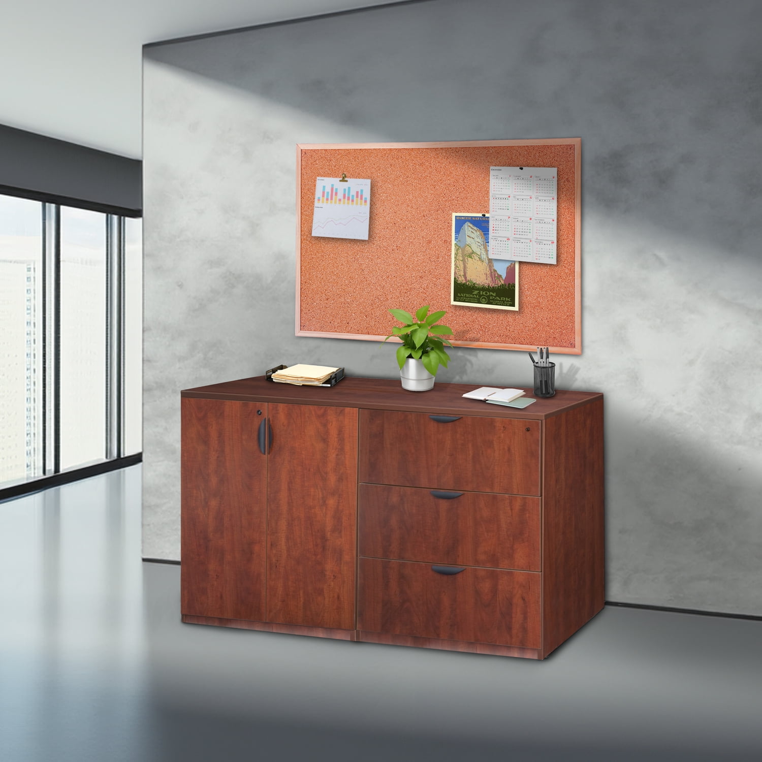 Cherry Laminated Lockable Lateral File Storage Cabinet
