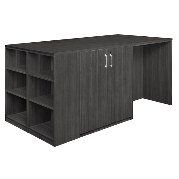 Regency Legacy Stand Up Storage Cabinet/ 3 Desk Quad with Bookcase End- Ash Grey